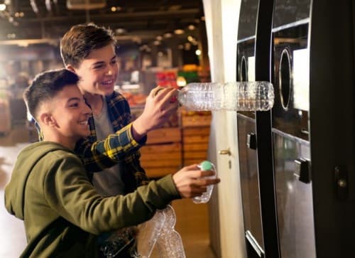 Boys with reverse vending machines